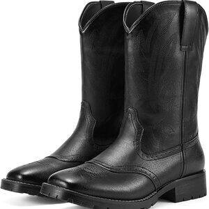Cowboy Boots for Men Western Boots Men's Square Toe Chunky Heel Mid-Calf Boots